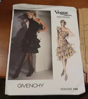 Vtg 1986 Vogue Pattern 1702 GIVENCHY Cocktail Dress Misses Size 8 UNCUT  • $12.75