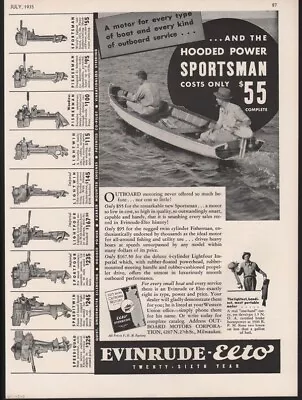 1935 Evinrude Elto Outboard Motorboat Engine Sport Sportsman Fish Ad Wc-0200 • $21.95