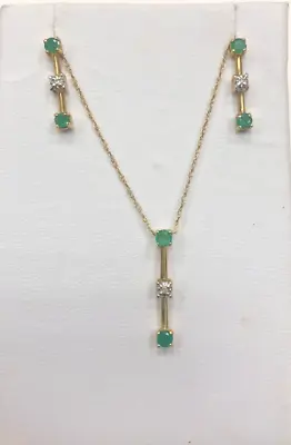 10K Yellow Gold Emerand And Diamond Necklace And Earring Set • $299.99