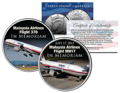 MALAYSIA AIRLINES FLIGHT 370 & MH17 In Memoriam JFK Half Dollar Colorized Coin • $8.95