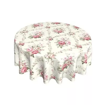 Tablecloth Spring Summer Floral Round Tablecloth 60 Pink Vintage Rose Flower • $34.53