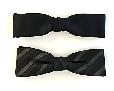Vintage Delton Lot Of 2 Black Solid Stripe Silk Men's Clip Bow Tie • $9.99