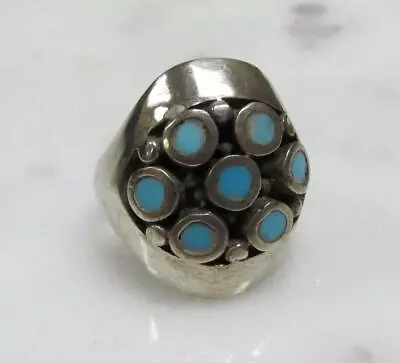 Vintage Sterling Silver Blue Turquoise Ring ~ Size 7+ ~ 11.8grams ~ 4-G355 • $39.99