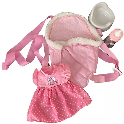 CUP CAKE Baby Doll Carrier Papoose Sling Pink Dolls Dress Bottle Potty  VGC • £11.99