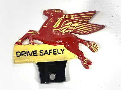 MOBIL Red Flying Horse Pegasus License Plate Topper  Drive Safely  Sign Holder • $15