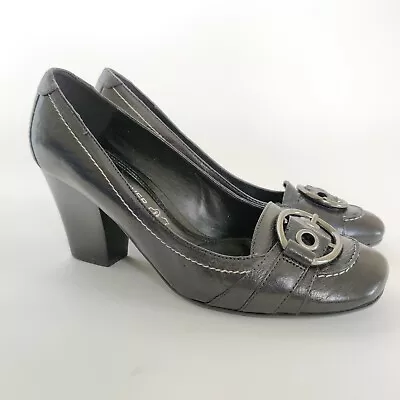 £16.80 • Buy Next Black Sole Reviver Leather Upper Slip On Buckle Pumps Heels Shoes Size 4