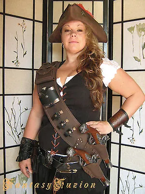 Pirate Steampunk Leather Baldric Flintlock Gun Holsters Flask And Glass Vials • $176.61