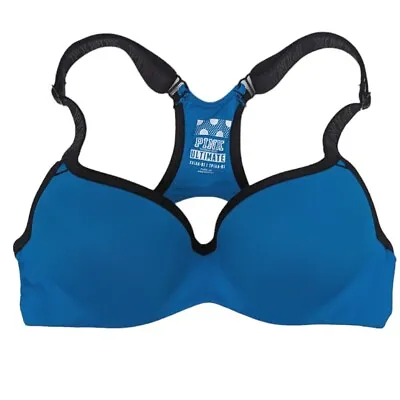 Victoria's Secret PINK ULTIMATE Push Up Sports Bra Women's Size XS Blue Halter * • $19.95