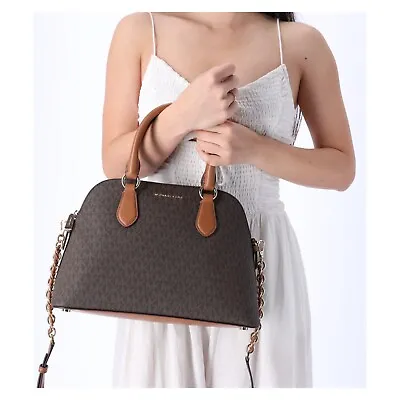 Michael Kors Veronica Medium Logo Dome Satchel Brown MK Signature Logo Acorn • $119