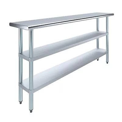 14 In. X 72 In. Stainless Steel Work Table With 2 Shelves | Metal Utility Table • $329.95