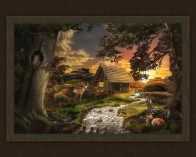 Peaceful Cabin Cotton Panel Fabric • $10.49