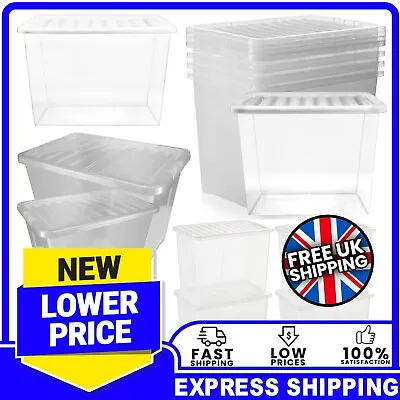 80 Litre Extra Large Clear Transparent Stackable Storage Containers With Lids • £22.59