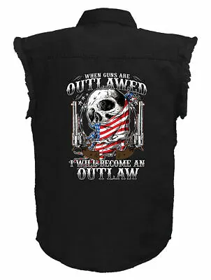 Mens Black Denim Sleeveless 2nd Amendment Patriotic Skull Biker Shirt        • $31.30