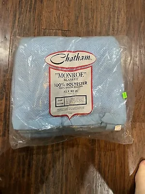 Vintage Chatham Monroe Blanket USA Blue Weaved Satin Edge Second 72x90 • $34.99