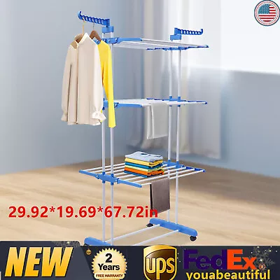 Laundry Clothes Drying Rack Folding Garment Rolling Dryer Hanger Heavy Duty • $36.10