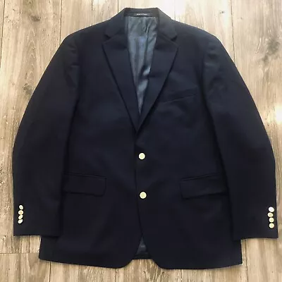 Lands' End Blazer Mens 44R Navy Blue 2 Gold Button Wool Sport Jacket Gift A12 • $25