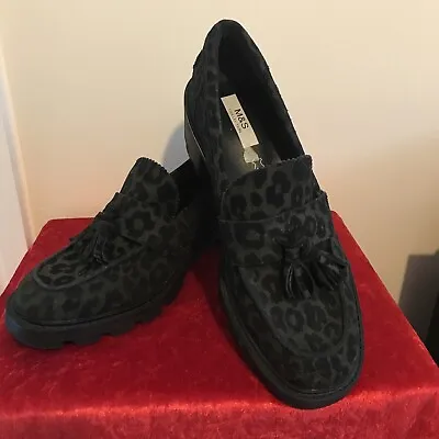 Marks And Spencer Ladies Chunky Leather Animal Print Loafer Shoes Uk Size 6.5 • £19.95