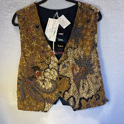 Kenar Vintage Womens L 90s Beaded Peacock Vest Elegant Y2K Classic Boho Colorful • $15