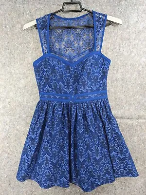 Minuet Dress Womens 1Medium Blue Floral Lace Lined Fit Flare Built-in Bra Zipper • $17.48