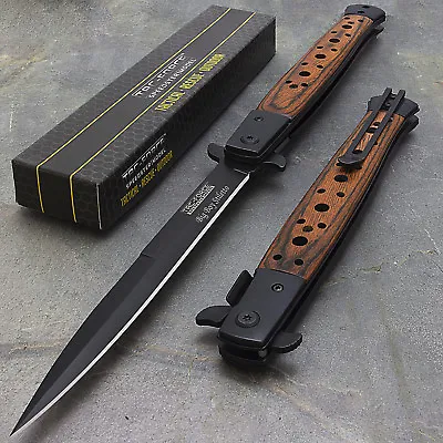 12.5  LARGE TAC FORCE SPRING ASSISTED FOLDING KNIFE WOOD HANDLE Pocket Open • $12.95