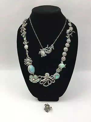 Mary Demarco Octopus Necklace/ Turtle And Mermaid Pendant And Ring Lot Of 3 • $185.50