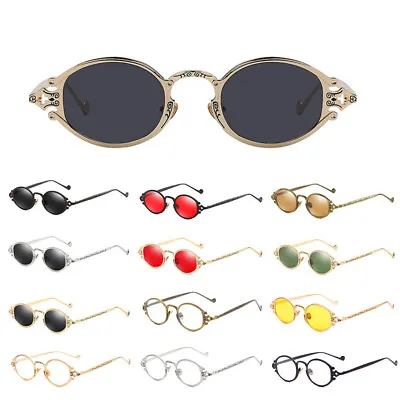 Retro Oval Steampunk Sunglasses Men Women Vintage Gothic Metal Frame Glasses • $11.99