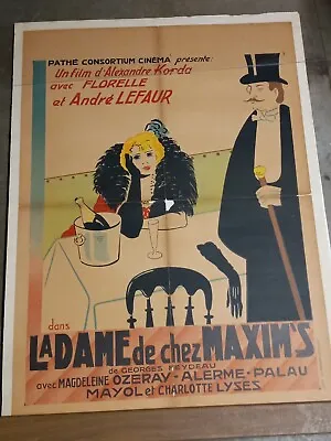 La Dame De Chez Maxim's.  1934   Movie Poster Linen Backed 25.5 X 34.5 Needs TLC • $250