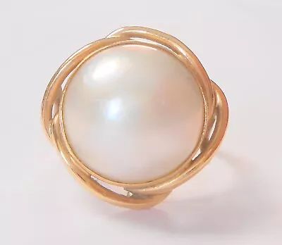 Gorgeous 14mm Cultured Mabe Pearl 14K Yellow Gold Ring Size 8.5 • $499