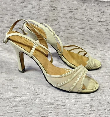 £175 • Buy 1970s Vintage Terry De Havilland Cream Strappy Shoes UK 7/EU 40 Designer Shoes