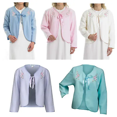 Bed Jacket Slenderella Ladies Polar Fleece Ribbon Floral Embroidery Housecoat • £24.99