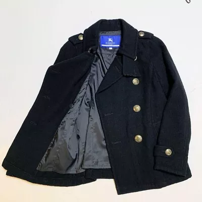 Burberry Blue Label A-line Pea Coat Wool Black Button Women Size 38/M Used • $57