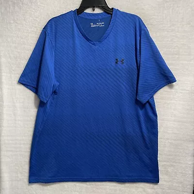 Under Armour Shirt V Neck Pullover Blue Stripe Mens 2XL Polyester Short Sleeve • $5.99