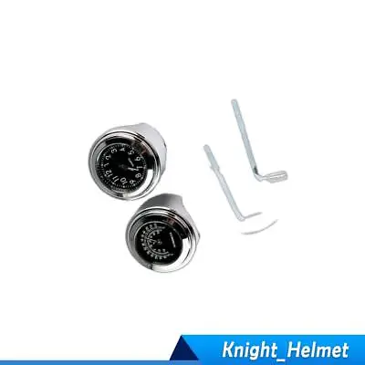 Motorcycle Chrome Handlebar Mount Black Dial Clock Watch & Thermometer Set New • $15.07