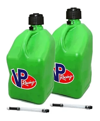 VP Fuel 2 Pack Green 5 Gallon Fuel Jug Alcohol Diesel Race Gas + 2 Fill Hoses • $73.99