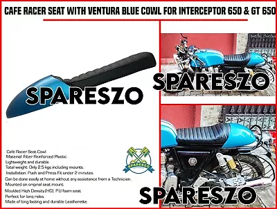  CAFE RACER SEAT WITH VENTURA BLUE COWL  For Royal Enfield Interceptor & GT 650 • $438.89