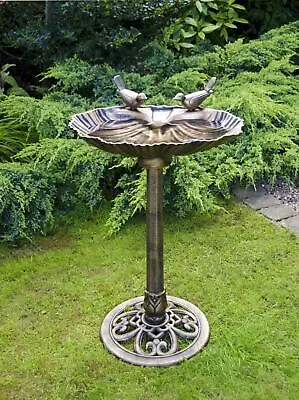 £19.99 • Buy New Bronze Effect Bird Bath Oyster Shell Shape Table Free Standing Pedestal