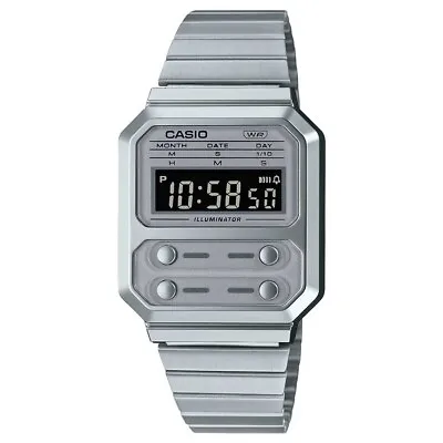 Casio Vintage A100 Silver Retro Style Digital Classic Watch A100WE-7B RRP $159 • $98.10