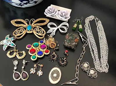 Vintage Jewelry Lot Brooches Monet Napier Sarah Coventry Earrings Necklace Sign • $34