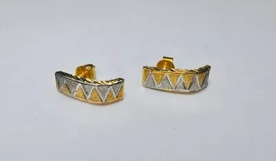 Vintage Womens Solid 22ct Yellow & White Gold Earrings Jewellery Half Hoop Gift • £295