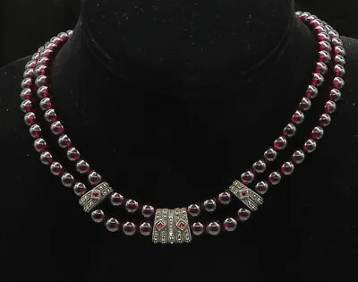 JUDITH JACK 925 Silver - Vintage Garnet & Marcasite Beaded Necklace - NE3265 • $291.35