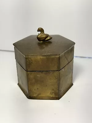 Vintage Boho MCM Hexagon Brass Cricket Trinket Box With Swan Duck Handle India • $12