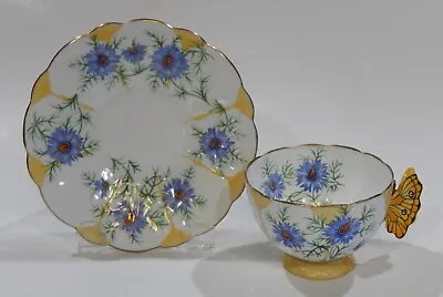 £511.38 • Buy Rare 1930s Aynsley BUTTERFLY HANDLE CORNFLOWER CUP & SAUCER Hand Painted Details