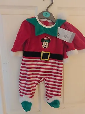 Disney Mickey Mouse Christmas Santa Costume Baby Suit Andhat Set Size 0-3 Months • £6.99