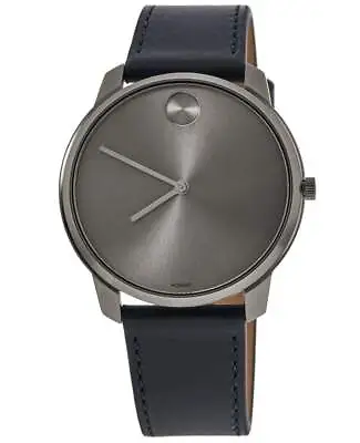 New Movado Bold Thin Grey Dial Blue Leather Strap Men's Watch 3600586 • $211