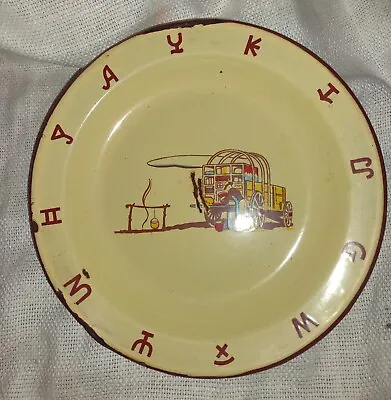 Vintage MONTERREY WESTERN WARE Plate Enamelware Cowboy Chuckwagon 10.25   • $10