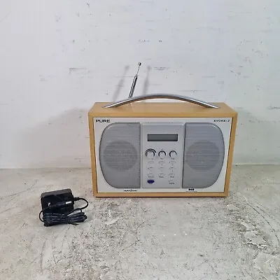 £39.99 • Buy Pure Evoke 2 DAB FM Radio With Power Cable, Wooden Finish, Tested And Working 