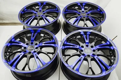 Kudo Racing Defuse 17x7 4x100 4x114.3 Black W/Blue Polish Wheels Rims Civic CRV • $734