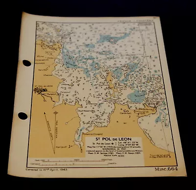 ST. POL DE LEON France D-Day Invasion Planning - Vintage WW2  Map 1943 • $4.41