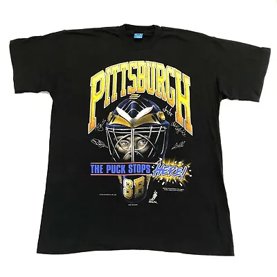Vintage 1995 Pittsburgh Penguins  The Puck Stops Here  Shirt Made In USA Size XL • $26.66
