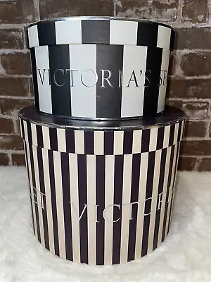 Victoria's Secret Hat Boxes Display Props Black Nesting Set Of 2 Striped Paris • $125